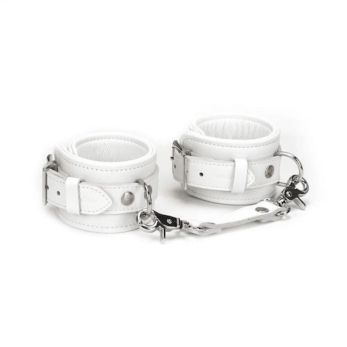 Icy White Leather Handcuffs