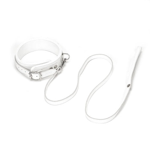 Icy White Leather Collar and Leash